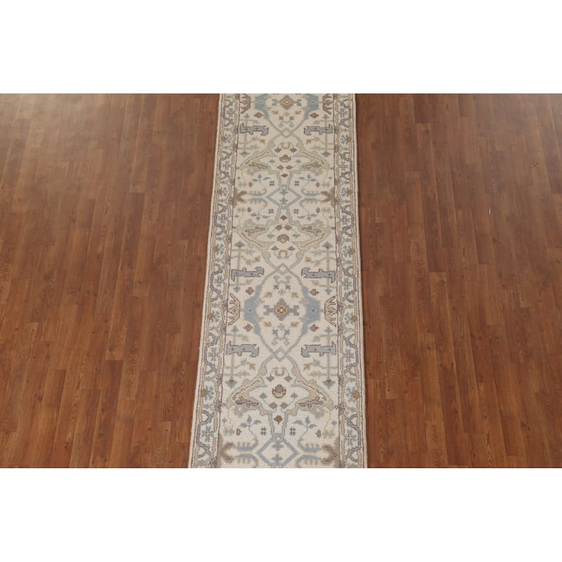 Beige / Ivory Oushak Oriental Runner Rug Handmade Wool Carpet - 2'6"x 11'8"