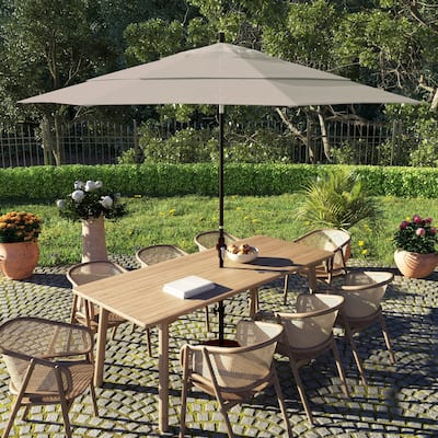 California Umbrella 11' Sun Master Patio Umbrella Bronze Aluminum Pole Fiberglass Ribs Crank Lift Tilt Olefin Royal Blue