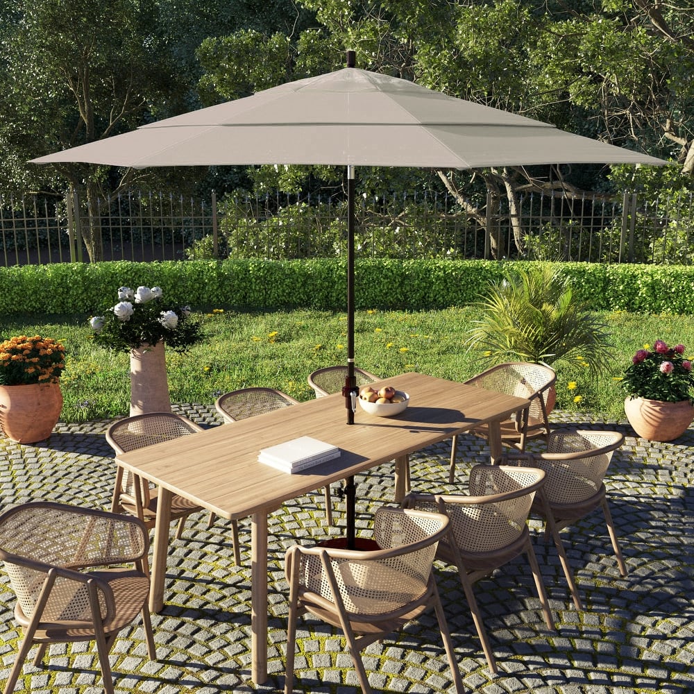 California Umbrella 11' Sun Master Patio Umbrella Bronze Aluminum Pole Fiberglass Ribs Crank Lift Tilt Olefin Royal Blue