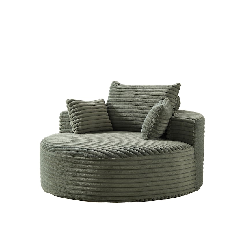 Corduroy Upholstered Single Sofa, Oversized Fluffy Round Sofa, Single Sleeper Reading Chair with Armrest & Pillow