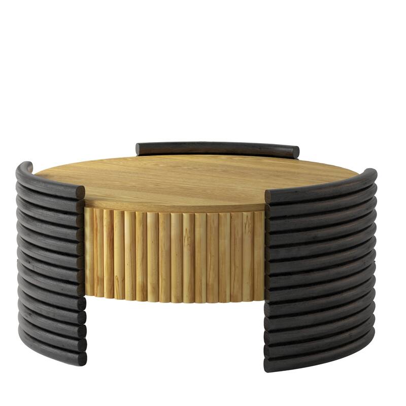 31.5" Flip Top Coffee Table with Striped Design & Hidden Storage