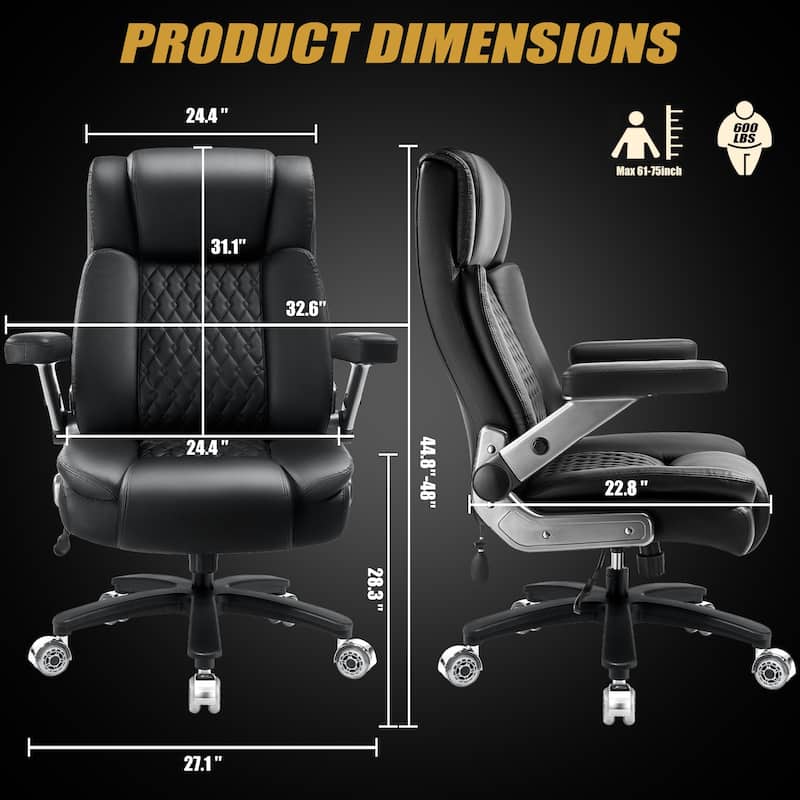 BOSSIN Big and Tall Office Chair, Heavy Duty Executive Desk Chair with 5D Adjustable Arms & Lumbar Support, Spring Cushion