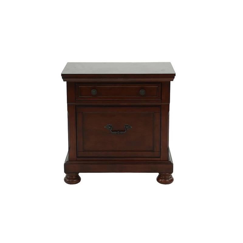 3pc Bed 2x Nightstand Set Traditional Style Bun Feet Dark Cherry Finish Bedroom Furniture