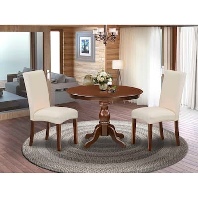 3-Piece Mahogany Finish Solid Wood Top - Round Dining Room Set with High Back - Seats 4