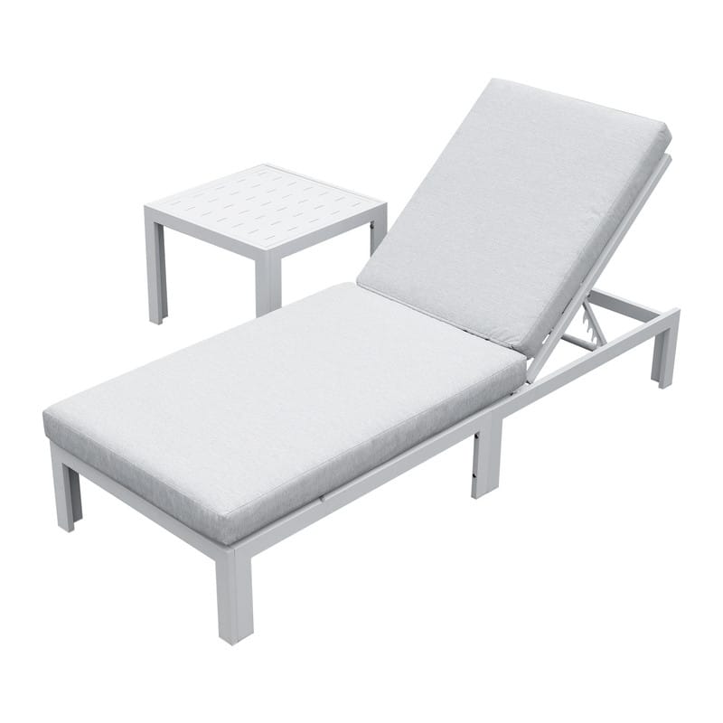 FINCATI Aluminum Pool Chaise Lounge Chair with Side Table & Cushions, Adjustable Reclining Loungers for Deck, Garden or Balcony