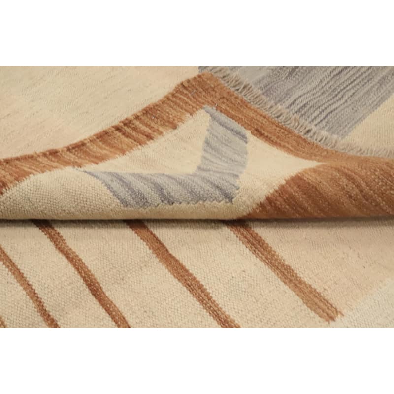 Hand Woven Oriental 100% Wool Carpet Southwestern Modern Beige & Ivories Kilim Area Rug - 8' 8'' X 6' 0''