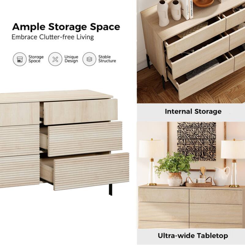 WAMPAT Fluted Dresser for Bedroom with 6 Drawers