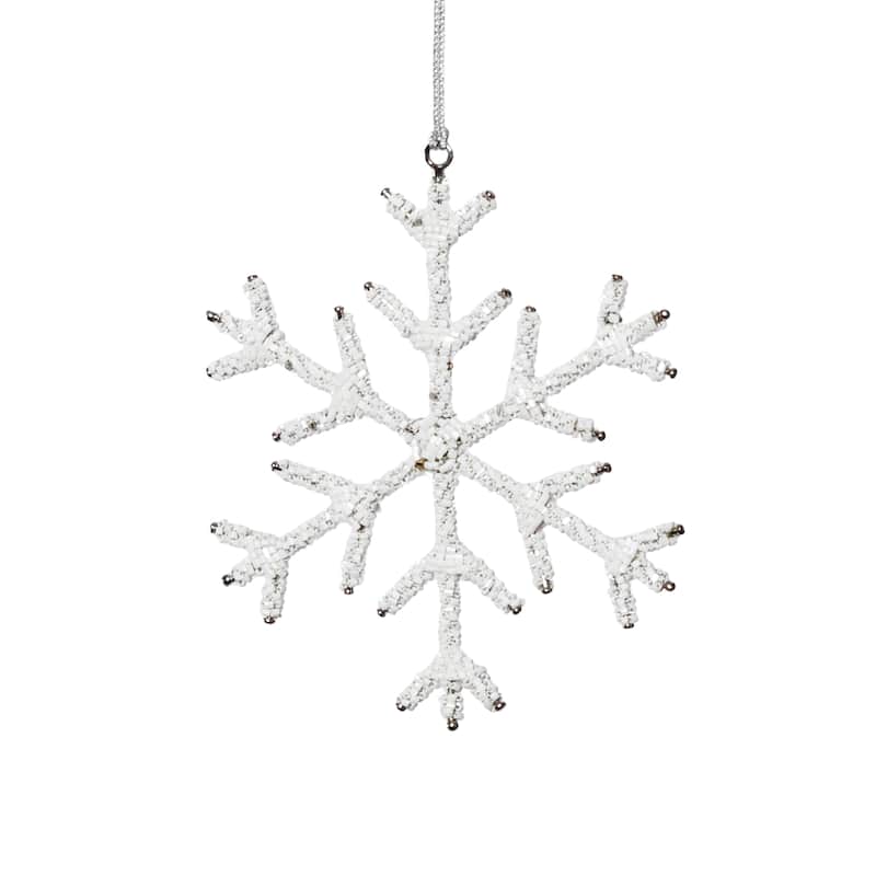 Beaded Snowflake Christmas Hanging Décor Ornaments, Set of 12, 6" - White