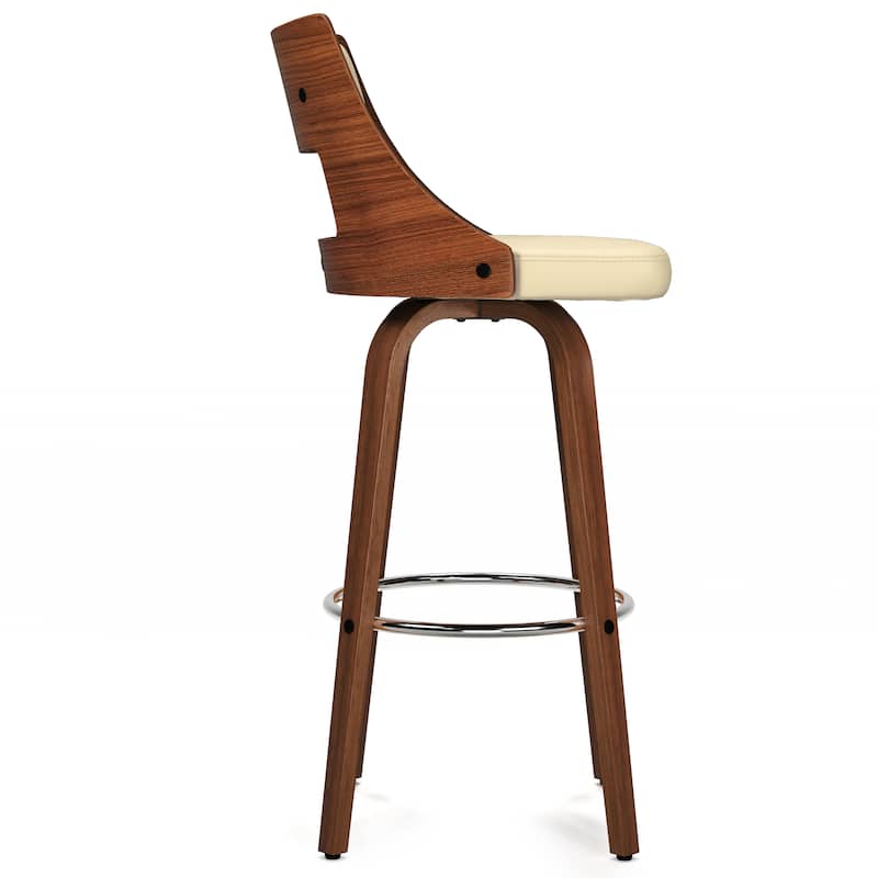WYNDENHALL Kaydee Contemporary 17" Swivel Bar Stool (Setof 2) in Cream Vegan Faux Leather - 20.3"D x 18.9"W x 40.75"H