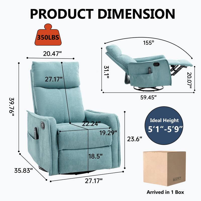 Heat Massage Manual Recliner Chair with Rocker and Swivel in Fabric for Living Room