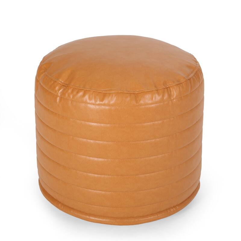 Baddow Contemporary Faux Leather Channel Stitch Pouf by Christopher Knight Home