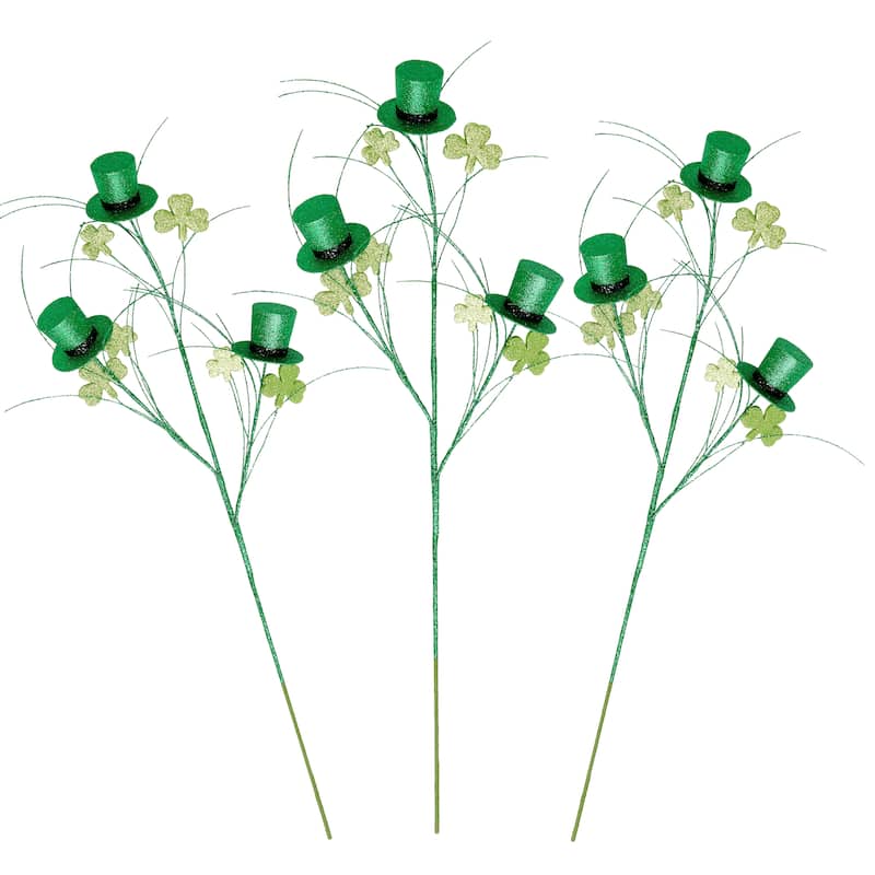 31" Glittered St. Patrick's Day Shamrock and Hat Spray, Set of 3 - 31
