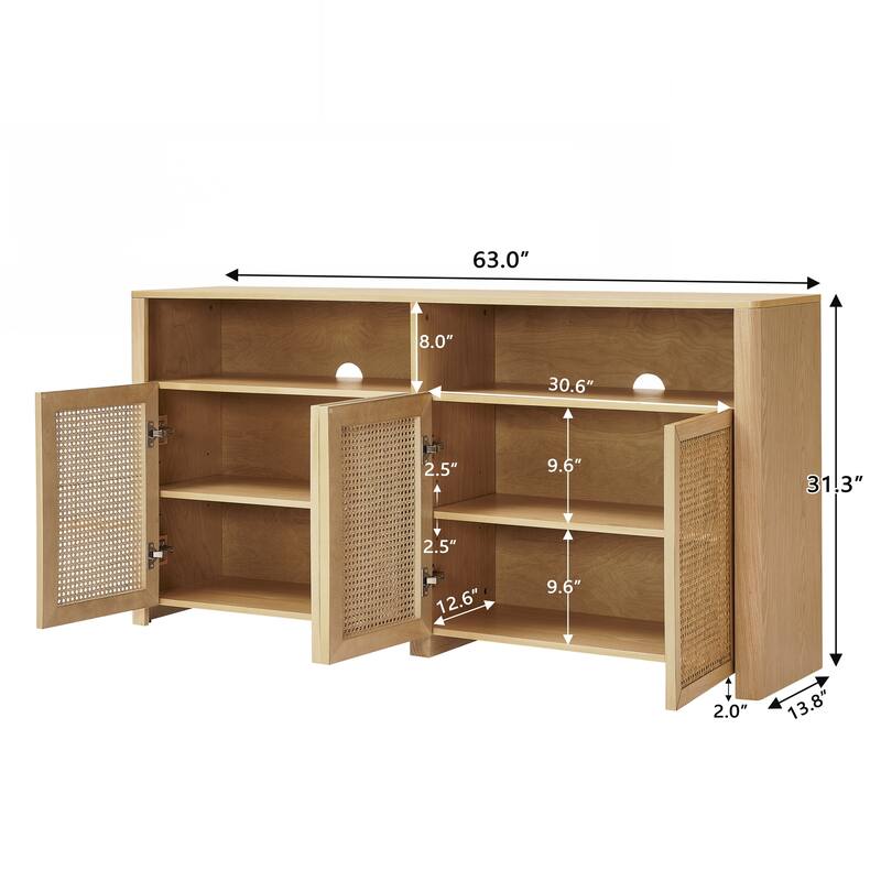 Mid Century Modern Rattan Sideboard Buffet Cabinet with Storage