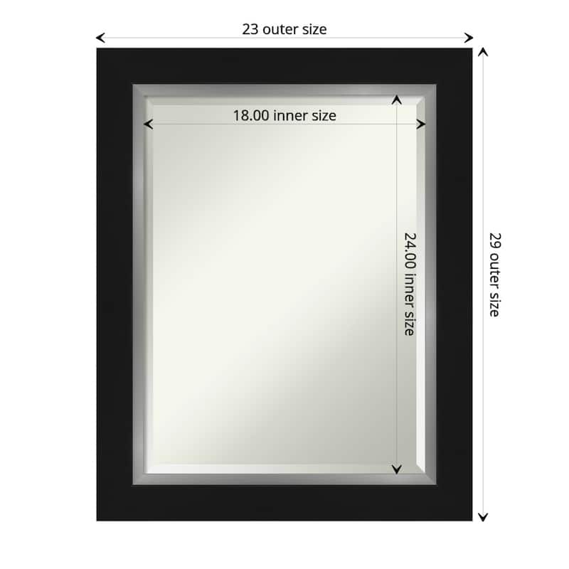Beveled Bathroom Wall Mirror - Eva Black Silver Frame - Outer Size: 23 x 29 in - Eva Black Silver