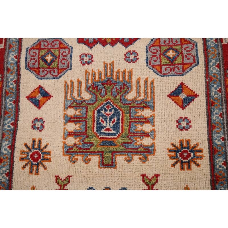 Geometric Beige Kazak Oriental Runner Rug Handmade Wool Carpet - 2'9" x 12'10"