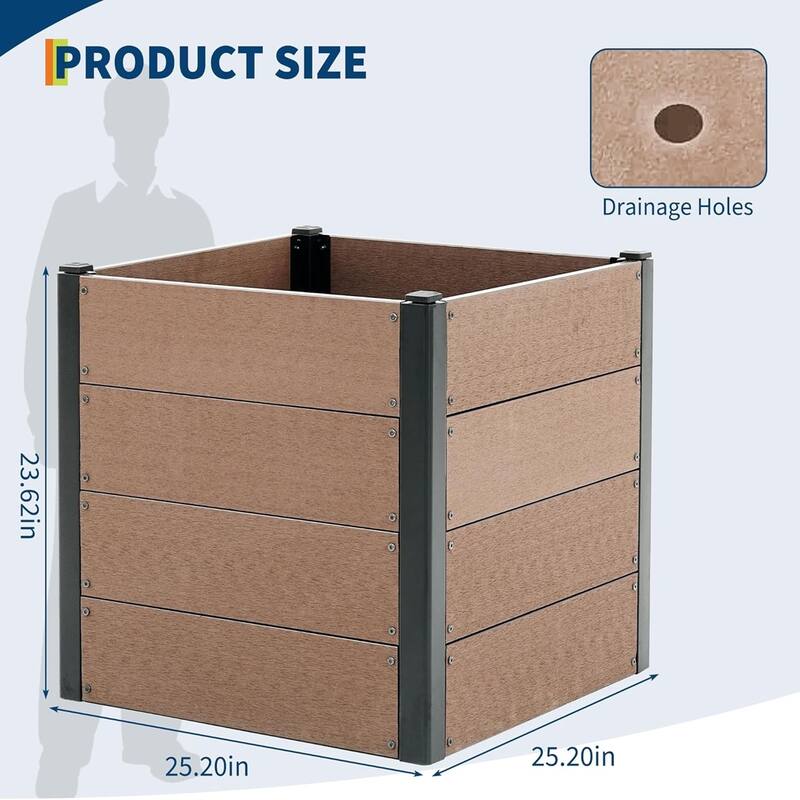 25x25x23Inch Elevated Garden Bed with Deep Root Box - Wood Look Planter for Patio Vegetables and Herbs Without Bottom