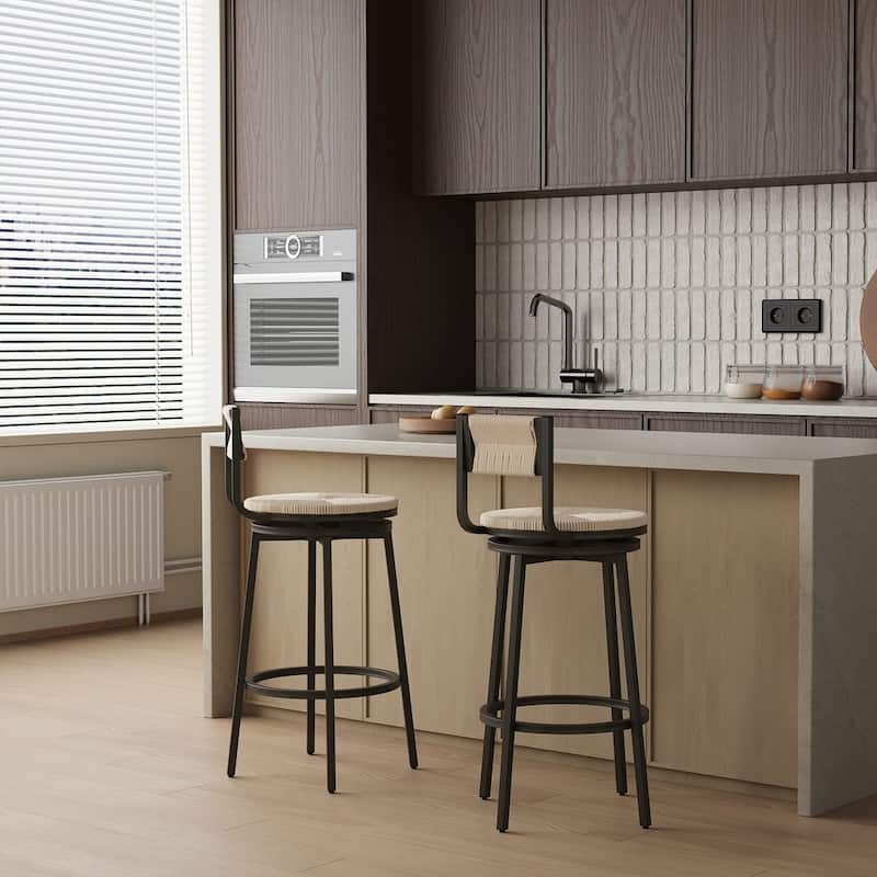 Hand-Woven Swivel Bar Stools Set of 2