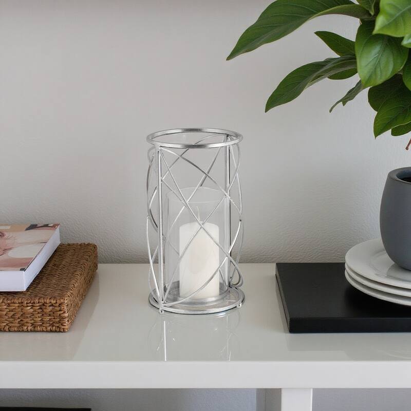 Metal Hurricane Candle Holder - Contemporary Rustic Pillar Candle Holder - Decorative Home Decor