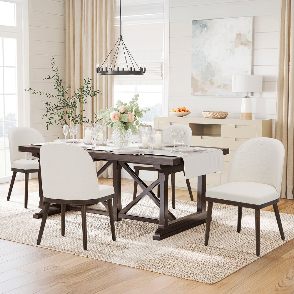 Upholstered Fabric Dining Chairs with Curved Backrest