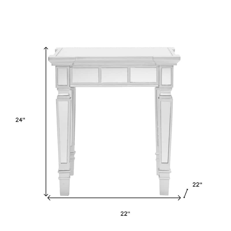 24 Inch Silver Glass Square End Table for Living Room and Bedroom - 22” x 22” x 24”