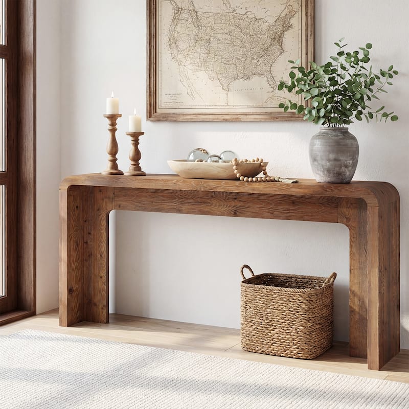 63-inch Farmhouse Sofa Table Behind Couch For Entryway, Living Room, Hallway - Brown