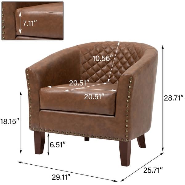 dimension image slide 1 of 9, Axia Barrel PU Leather Accent Chair with Nailhead Trim
