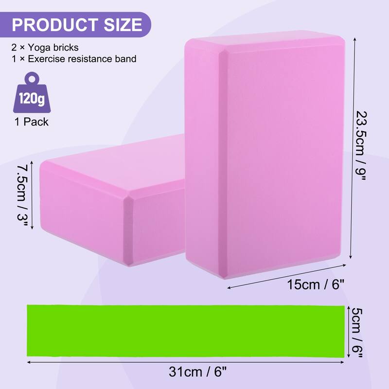 2Pcs Yoga Blocks and 1Pcs Resistance Band Set EVA - Pink