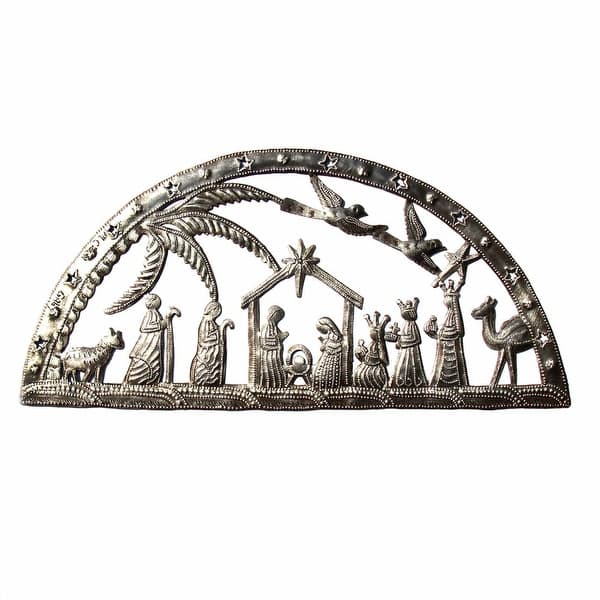 slide 2 of 10, Christmas Nativity Scene Haitian Metal Drum Wall Art Silver - Steel