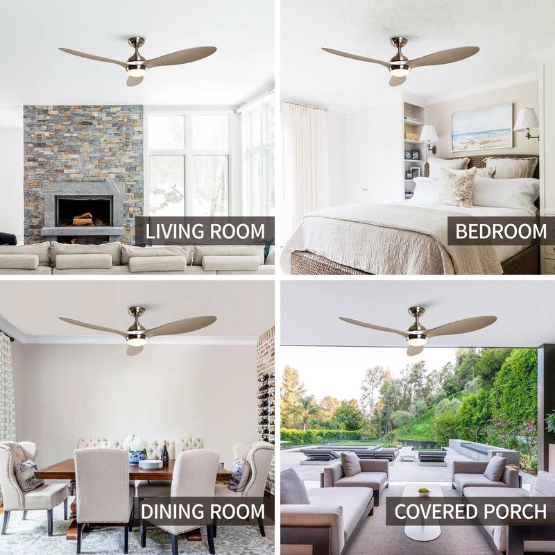 Modern Brushed Nickel 3-Blade LED Ceiling Fan with Remote Control - 56-in W x 13.7-in H