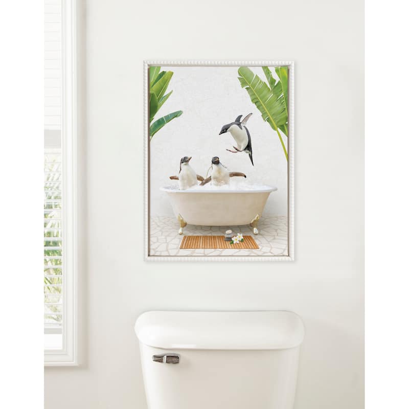 Sylvie Beaded Penguins Bali Bath Framed Canvas by Amy Peterson
