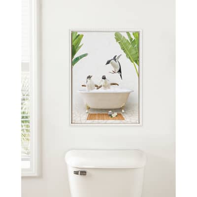 Sylvie Beaded Penguins Bali Bath Framed Canvas by Amy Peterson