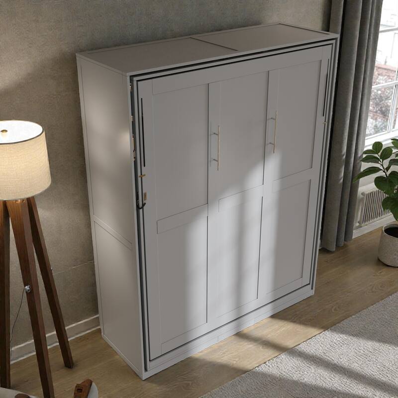 Rotating Queen Murphy Bed with Storage Shelves, 360 Degree Space Saving Wall Bed for Home Office