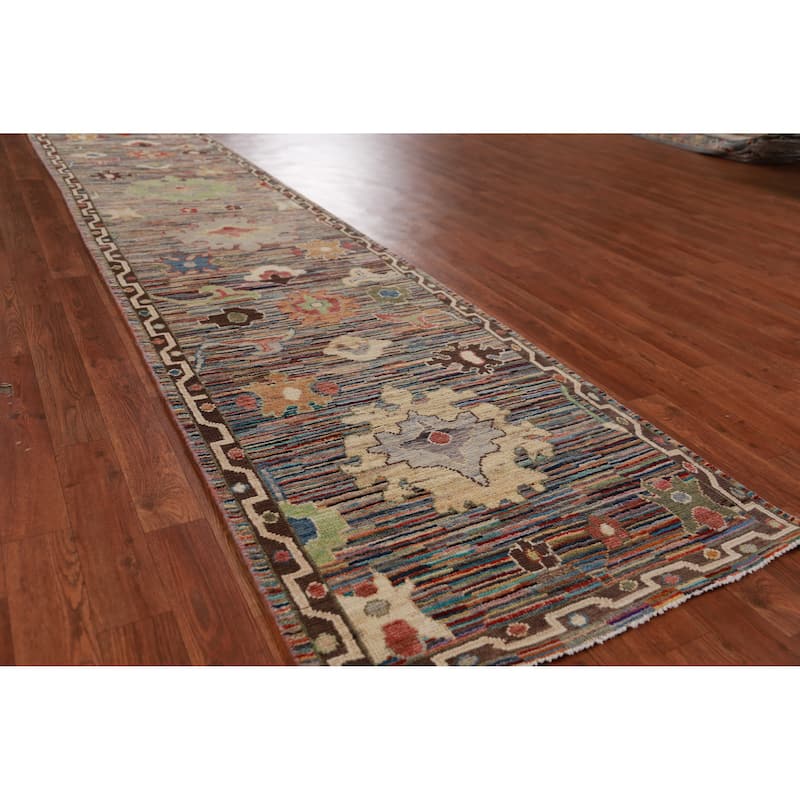 Handmade Vegetable Dye Oushak Turkish Runner Rug Floral Wool Carpet - 2'6" x 19'11"