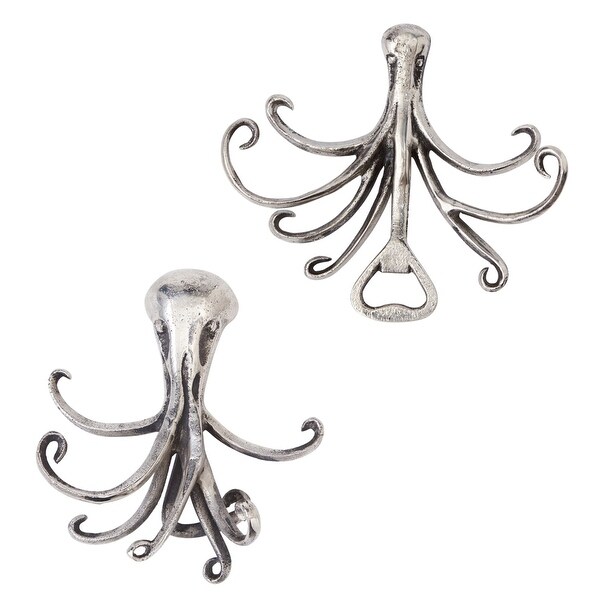 Mud Pie Octopus Shaped Hand Held Silver Bottle Openers Set of 2. Opens flyout.