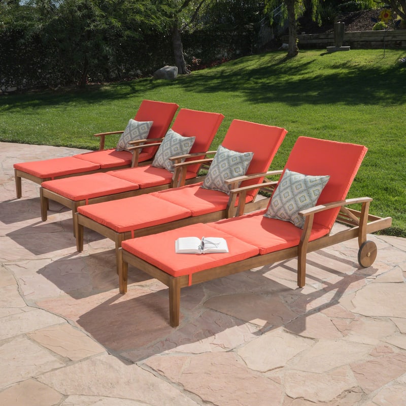 Perla Outdoor Wood Chaise Lounges (Set of 4) by Christopher Knight Home - Orange