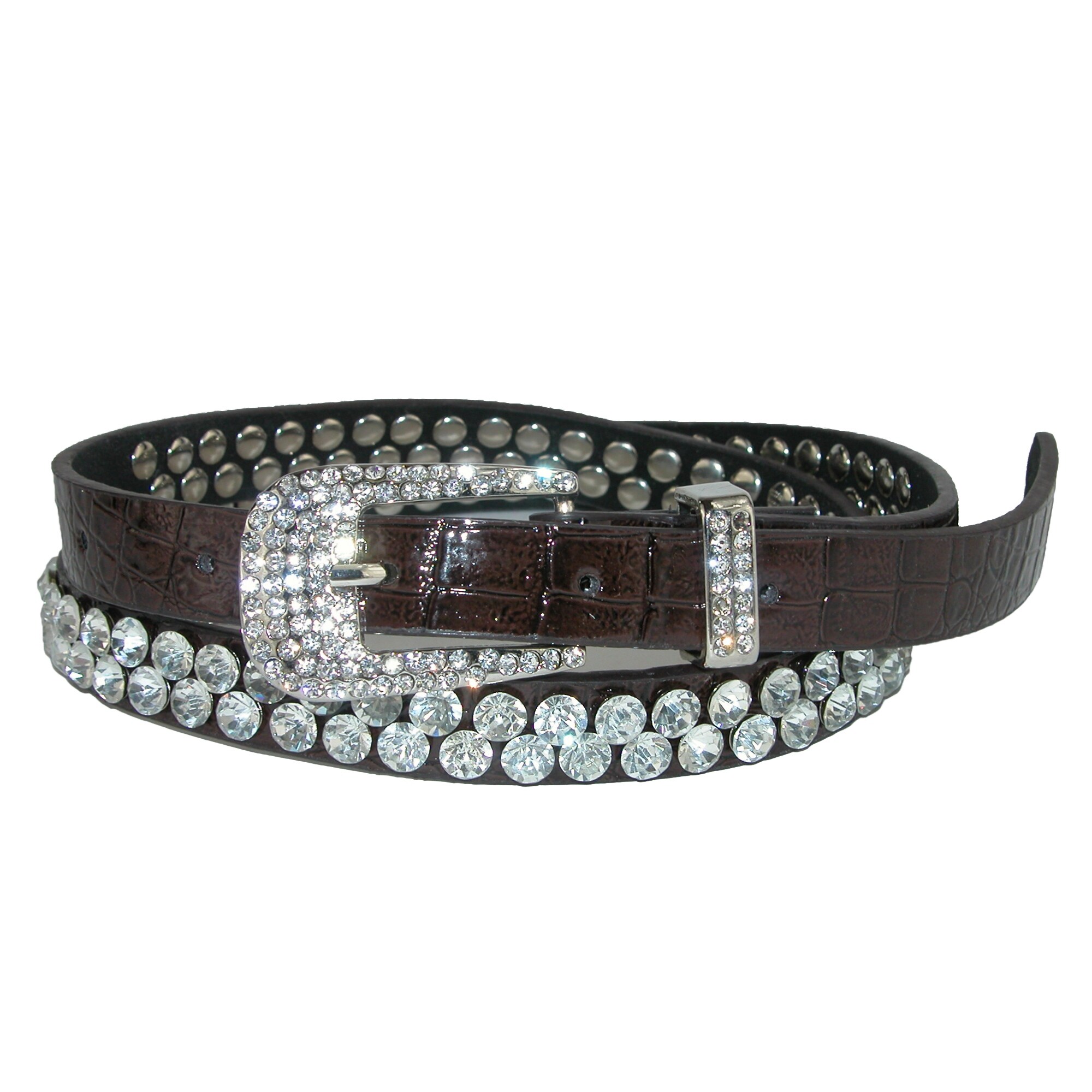 Womens 3//4 Skinny Rhinestone Faux Alligator Crocodile Print Non Leather Belt