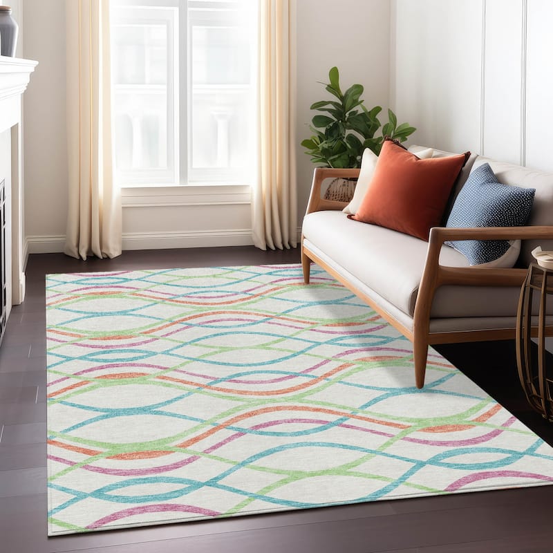Machine Washable Indoor/ Outdoor Chantille Contemporary Deco Rug