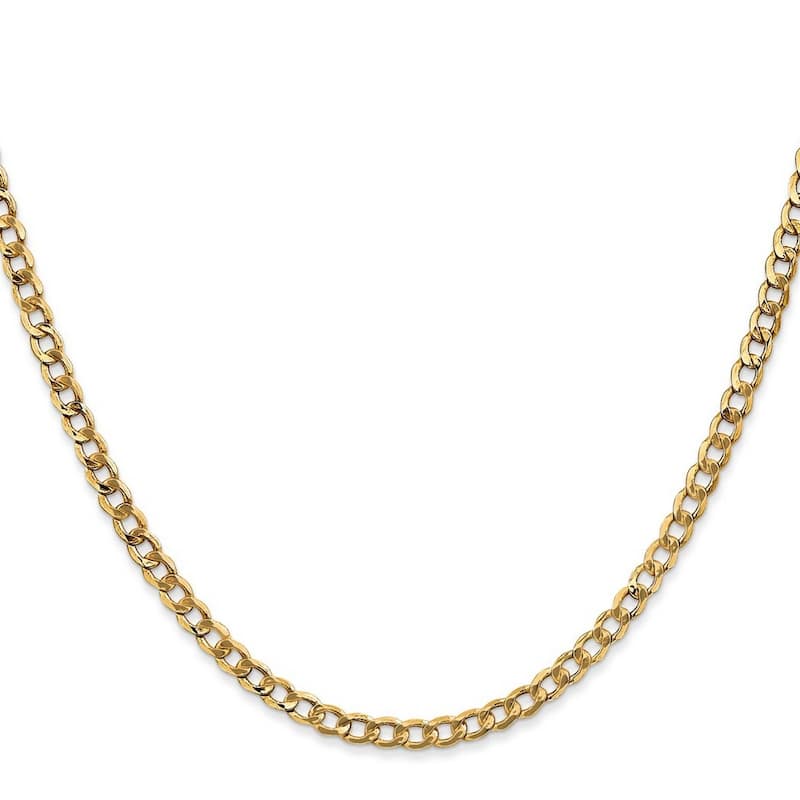 Curata 10k Yellow Gold 3.2mm Semi-Solid Curb Link Chain Necklace | Unisex Design, Various Lengths - 18 Inch