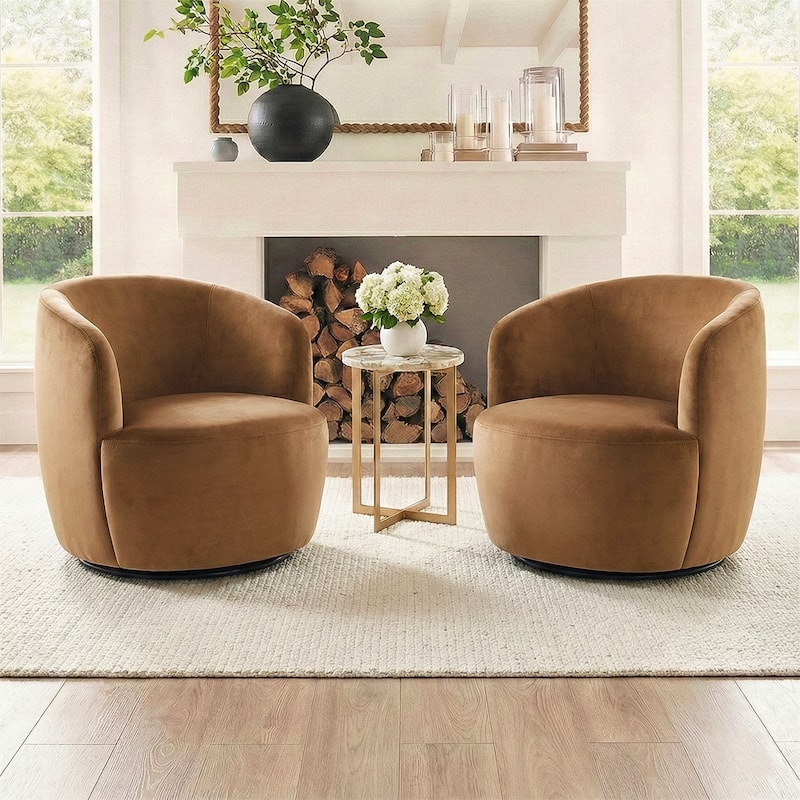 26.5" Wide Velvet Small Swivel Barrel Accent Chair