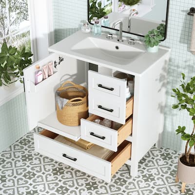 30" White Bathroom Vanity with Sink Combination Set