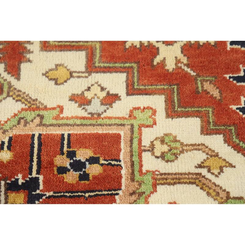 Geometric Medallion Heriz Serapi Indian Rug Hand-Knotted Wool Carpet - 8'10" x 12'0"