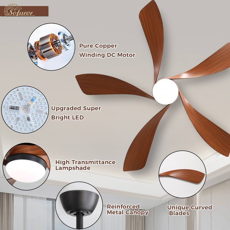 Modern Ceiling Fan With Light Smart Life APP Remote Control Timer For Alexa Google Bedroom Farmhouse