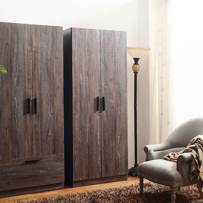 Willow Two-Door Wood Closet with One Shelf in Rustic Gray