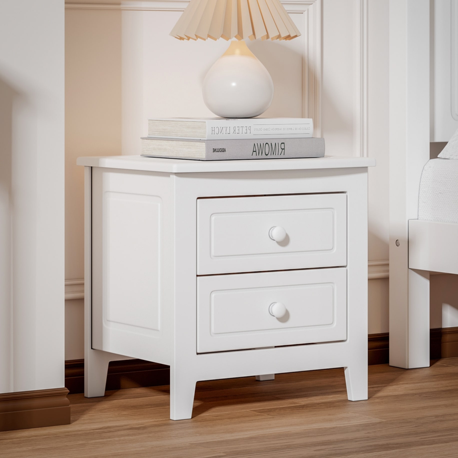 Mid Century 2-Drawer Nightstand, Retro Bedside Table with Classic Design for Bedroom & Small Spaces