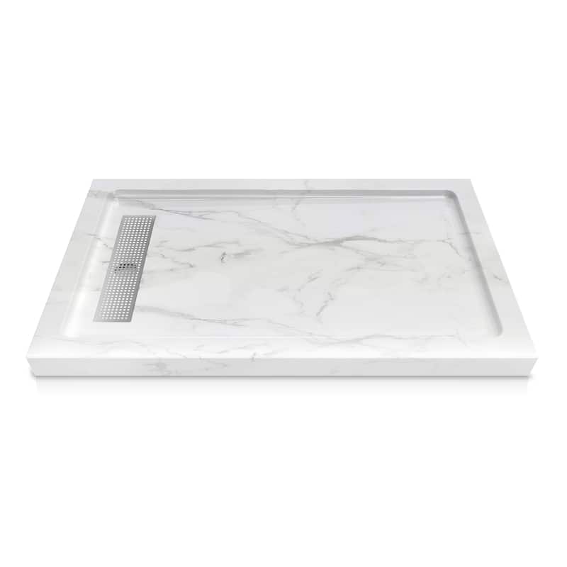 i-Homare 36" X 60" Rectangular Shower Base with Side Trench Drain and 3 Aluminium Flanges,Including Drain Cover