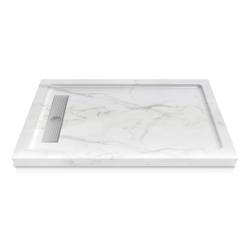 i-Homare 36" X 60" Rectangular Shower Base with Side Trench Drain and 3 Aluminium Flanges,Including Drain Cover