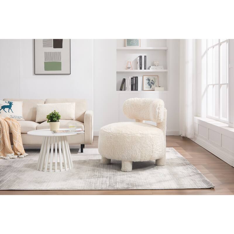 Armless Accent Chair with Curved Backrest and Solid Wood Legs, Small Upholstered Side Chair for Bedroom, Vanity, Reading Nook