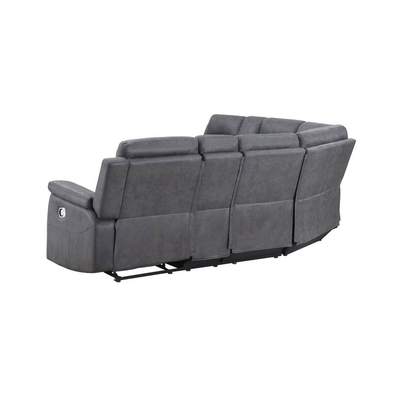 HomeRoots Gray Faux Leather Reclining Curved Corner Sectional With Console