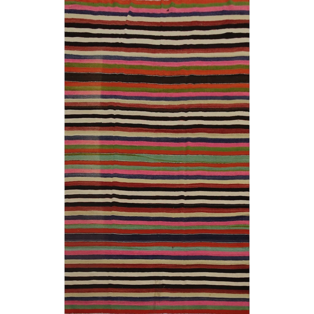 Hand Woven Oriental 100% Wool Carpet Southwestern Geometric Multi-Colored Kilim Area Rug - 9' 9'' X 6' 2''