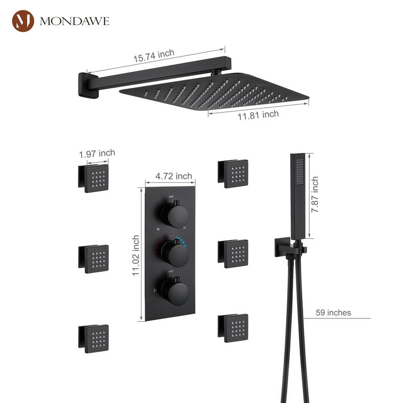 3 Functions Wall Mount Thermostatic Shower Faucet